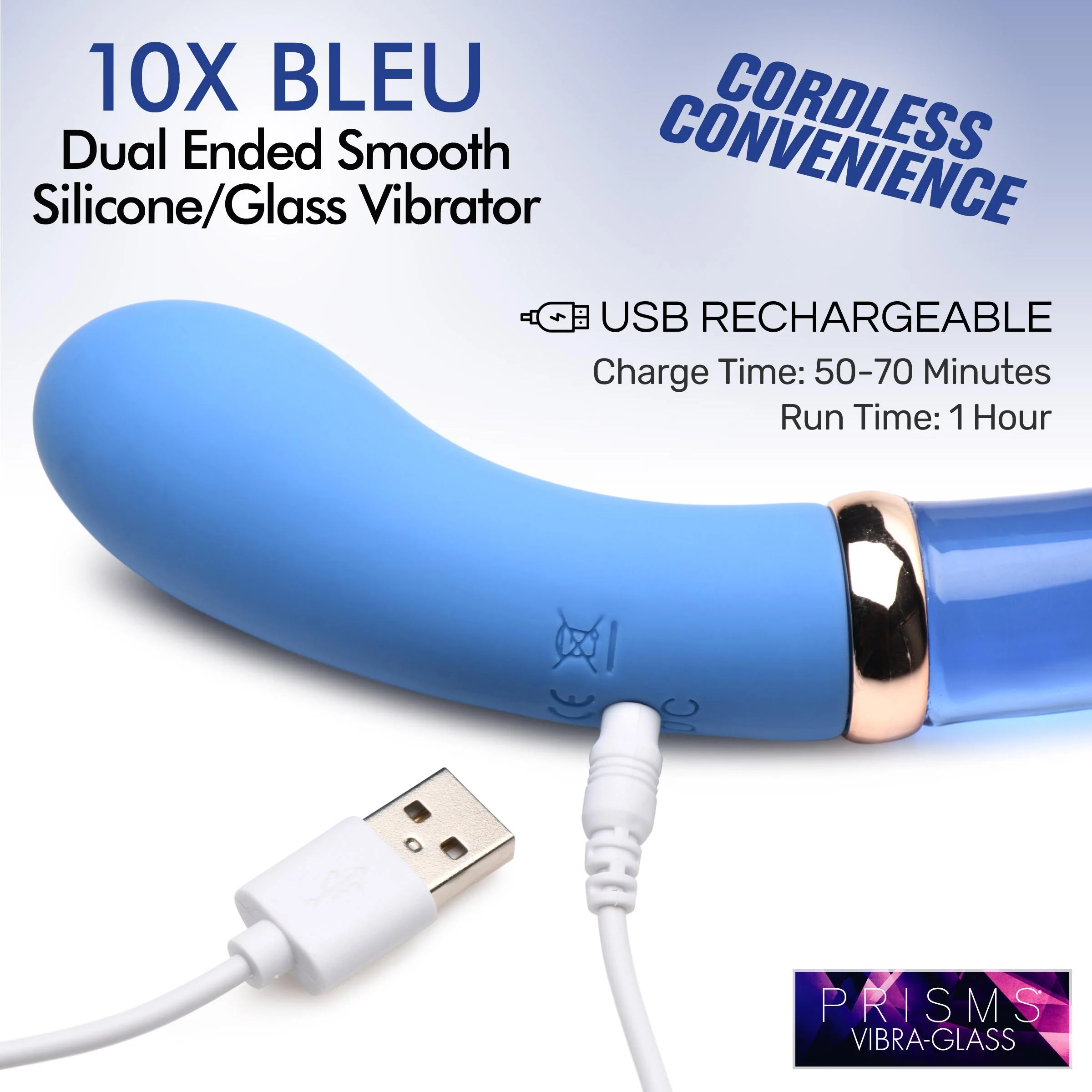 10X Bleu Dual Ended P-Spot Silicone and Glass Vibrator - Image 3