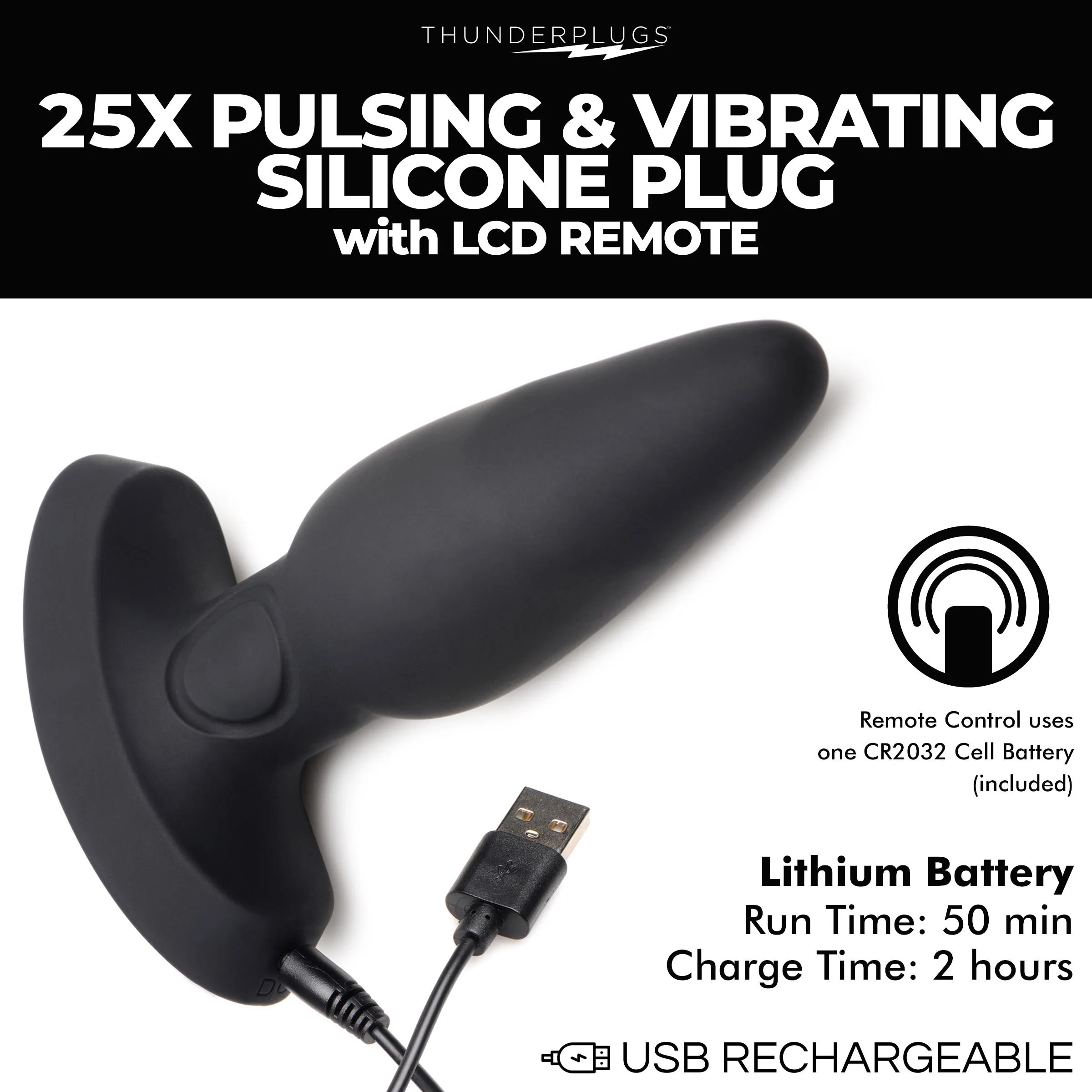 25X Pulsing and Vibrating Silicone Plug with Remote - Image 6