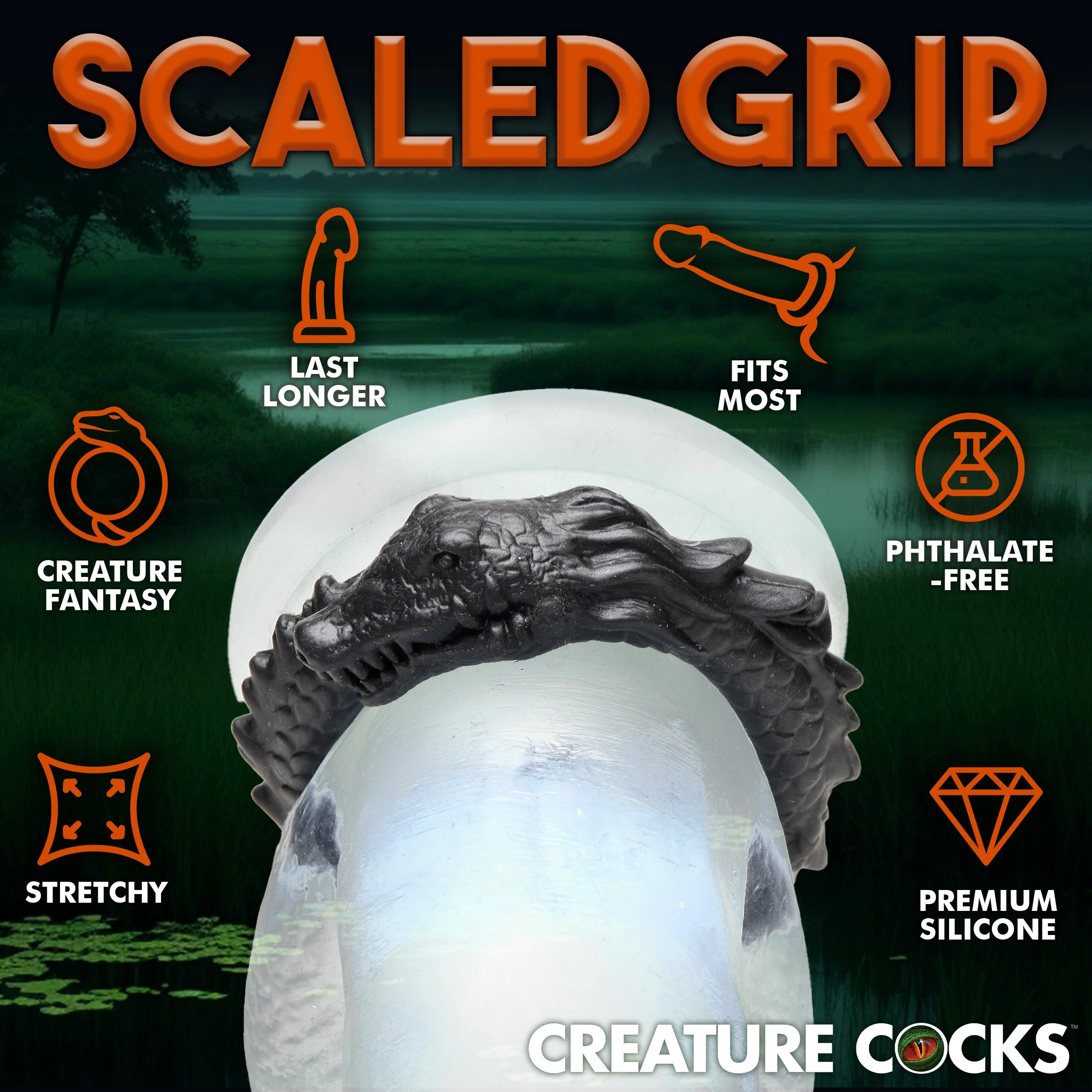 Black Caiman Silicone Cock Ring - Image 5