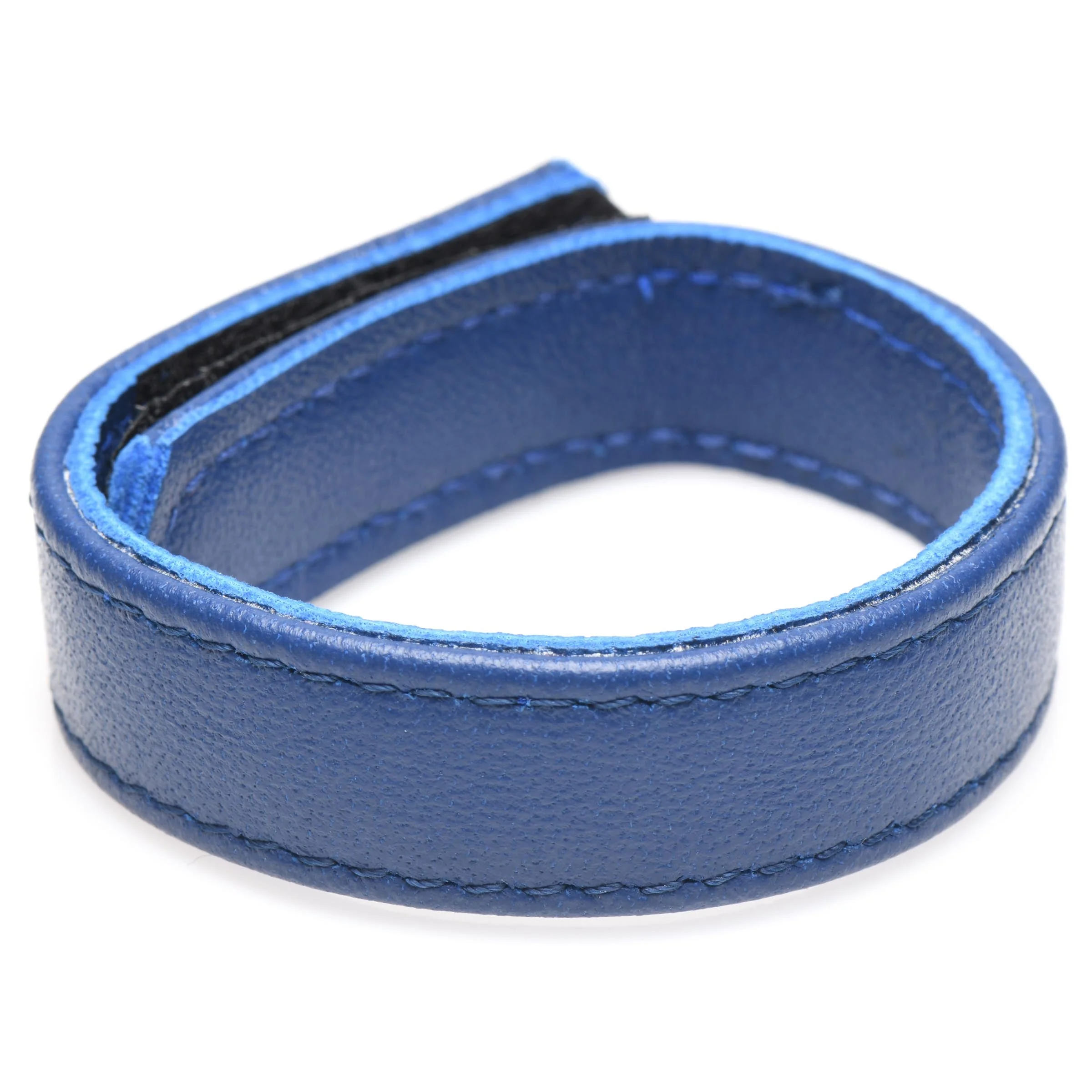 Blue Leather Cock Ring with Velcro - Image 3