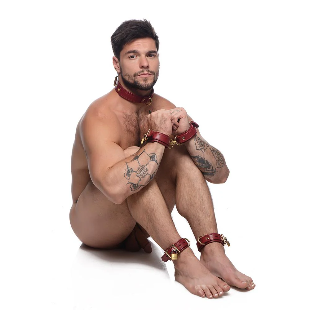 Burgundy Premium Leather Collar and Cuffs - Image 2
