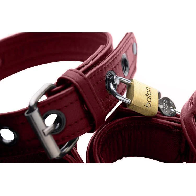 Burgundy Premium Leather Collar and Cuffs - Image 7