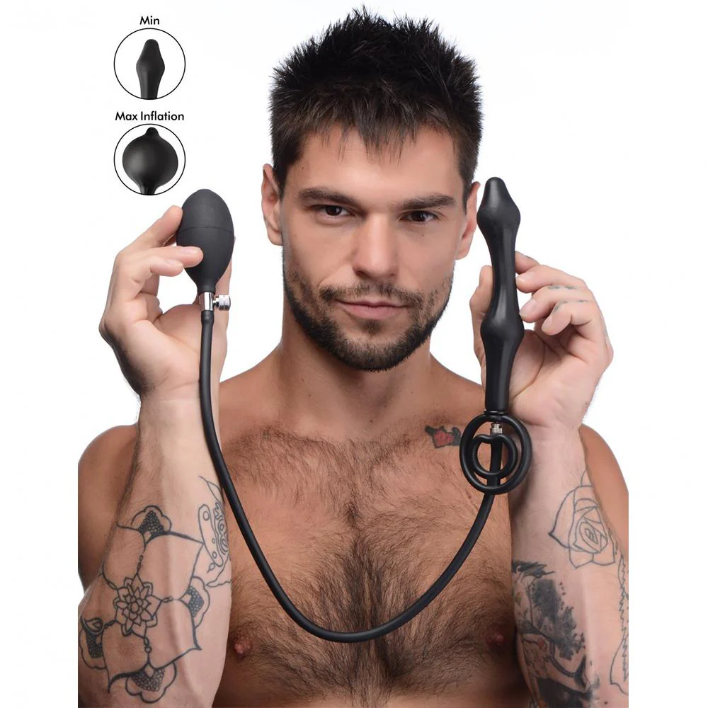 Devils Rattle Inflatable Silicone Anal Plug with Cock and Ball Ring - Image 3