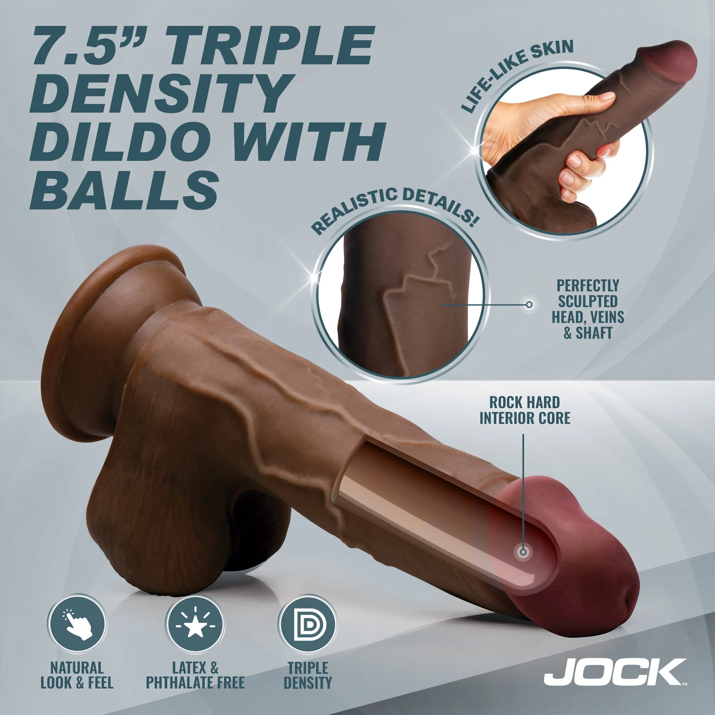 Hard-Core 7.5" Triple Density Dildo w/ Balls - Image 2