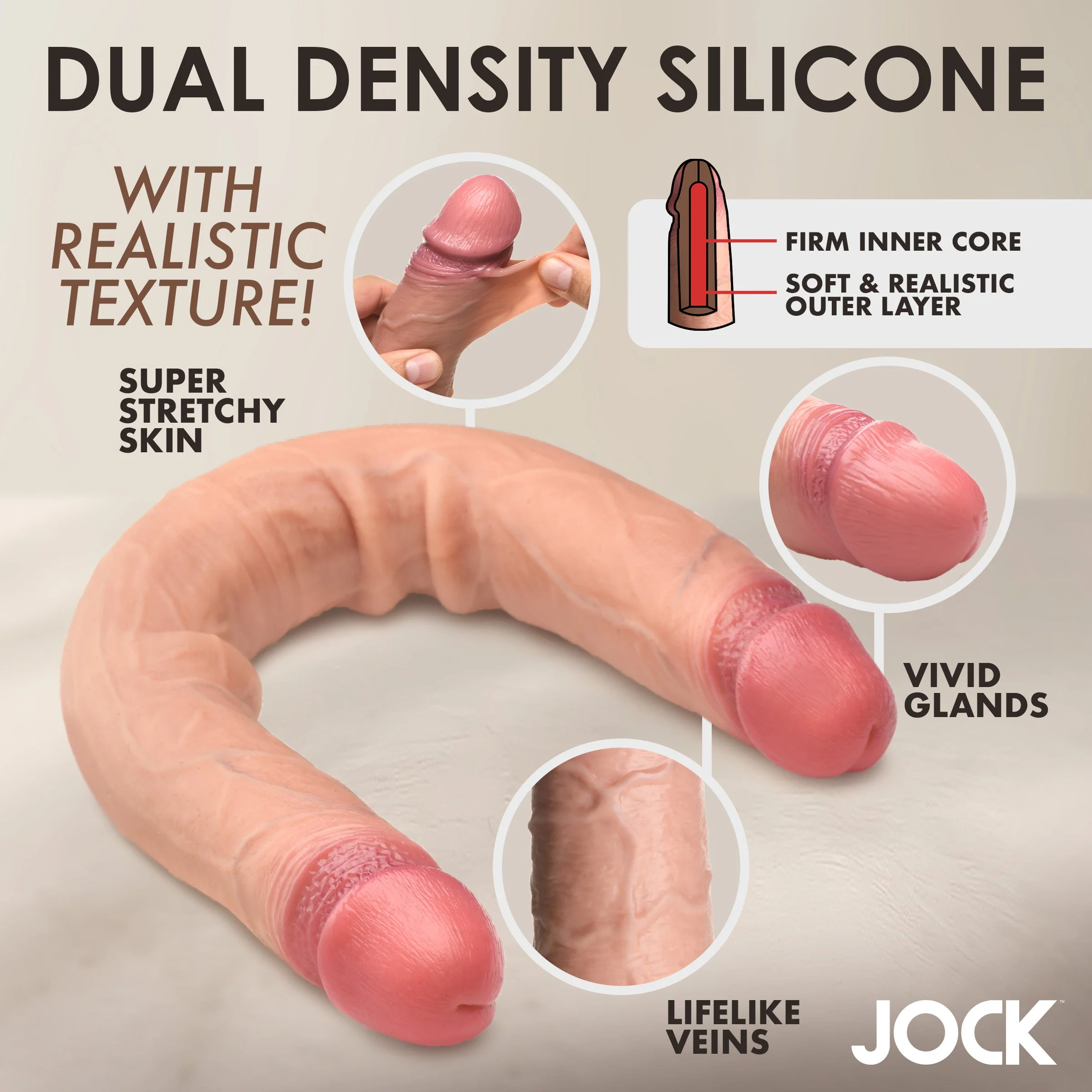 JOCK Real Skin 15.75" Double Dildo - Image 4