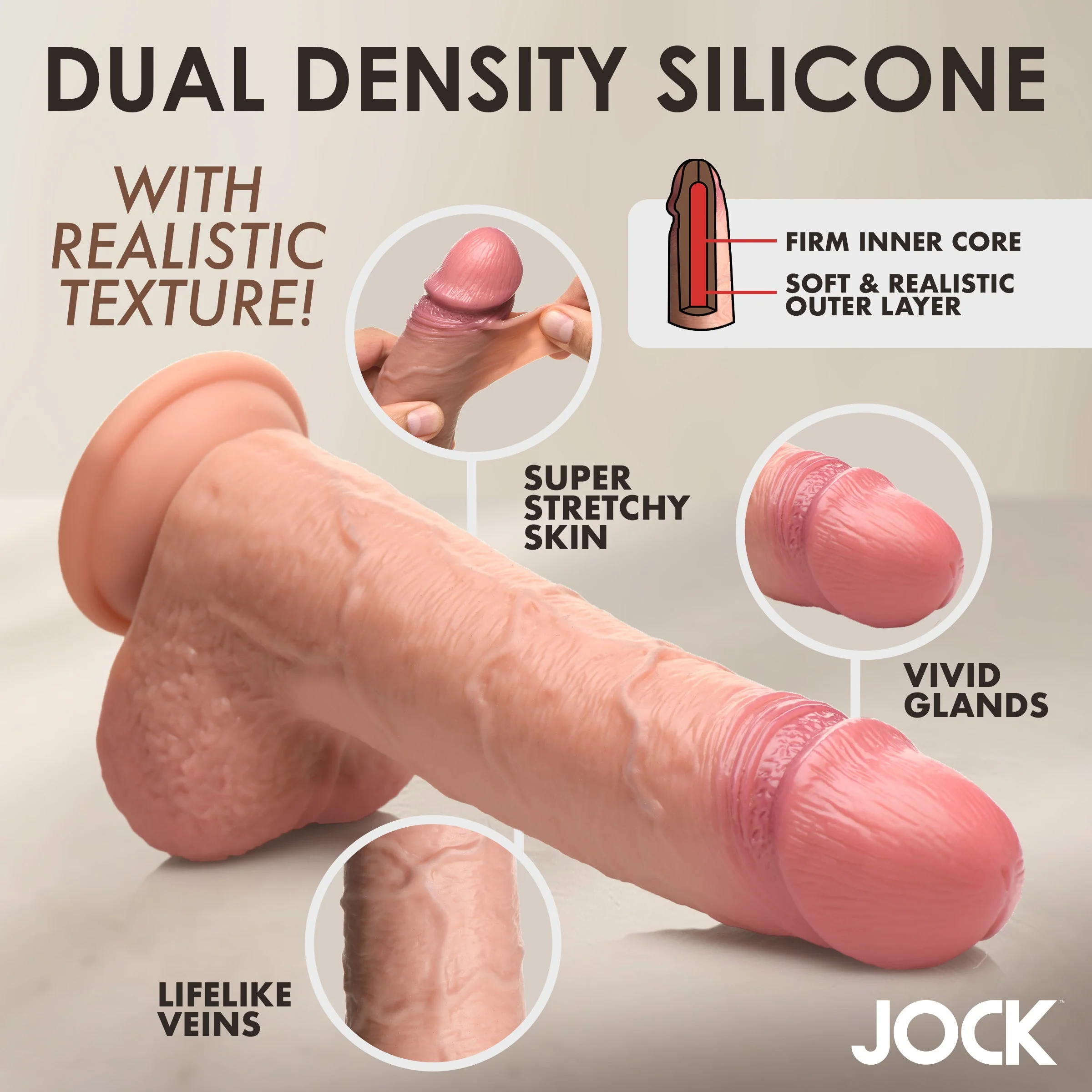 JOCK Real Skin Silicone Dildo w/ Balls - Image 3