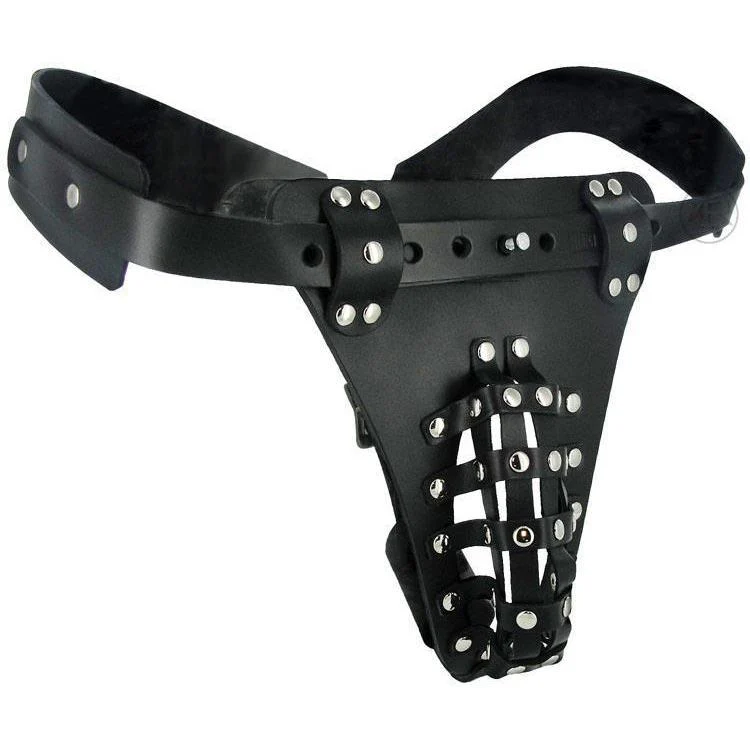 Leather Male Chastity Belt with Anal Plug Harness - Image 5