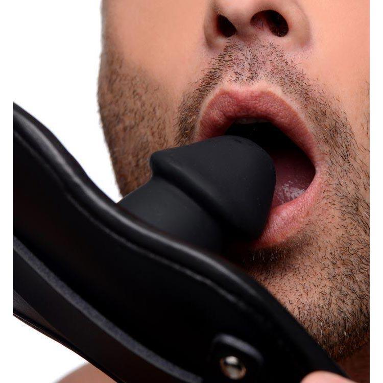 Leather Padded Silicone Penis Mouth Gag - Image 3