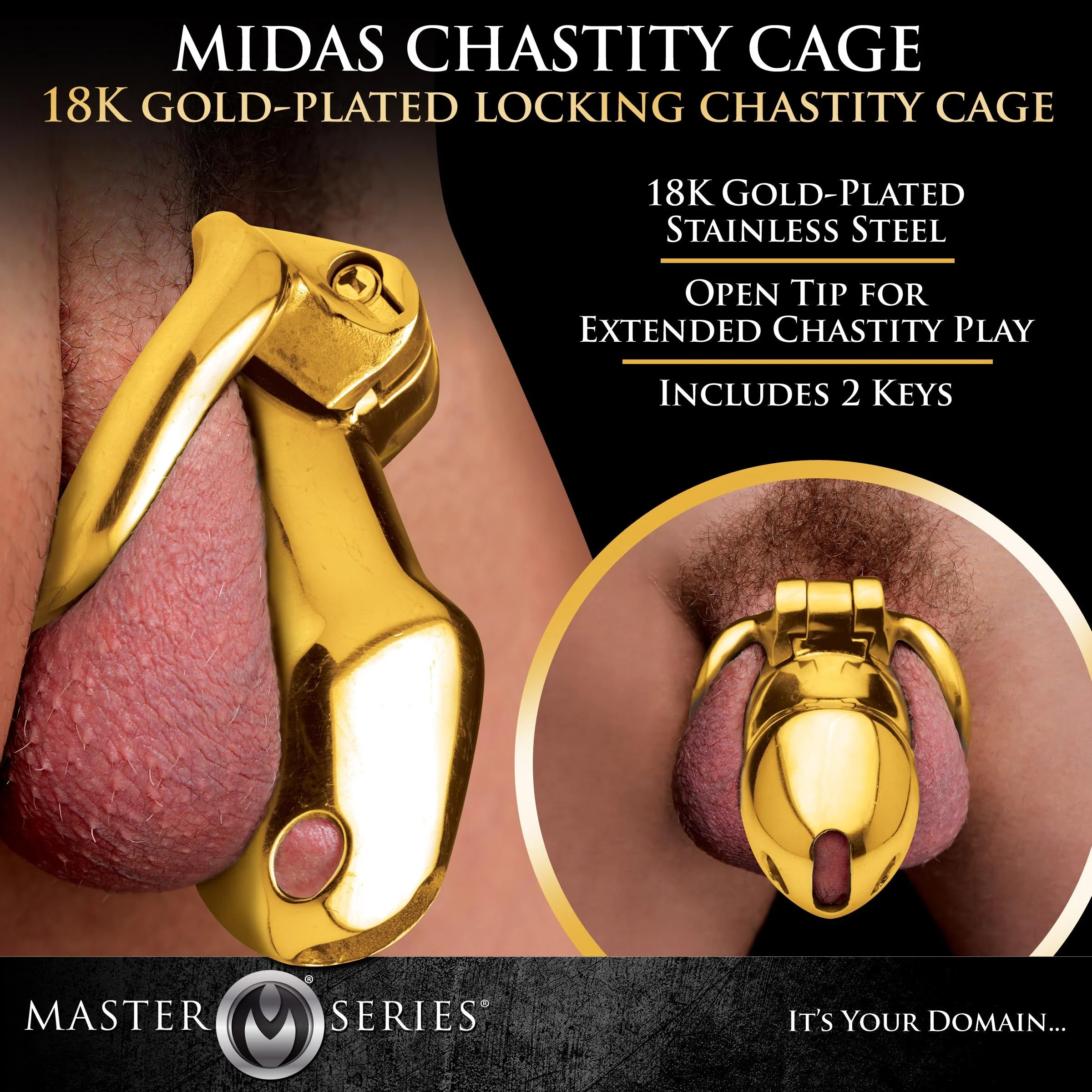 Midas 18K Gold-Plated Locking Chastity Cage - Image 4
