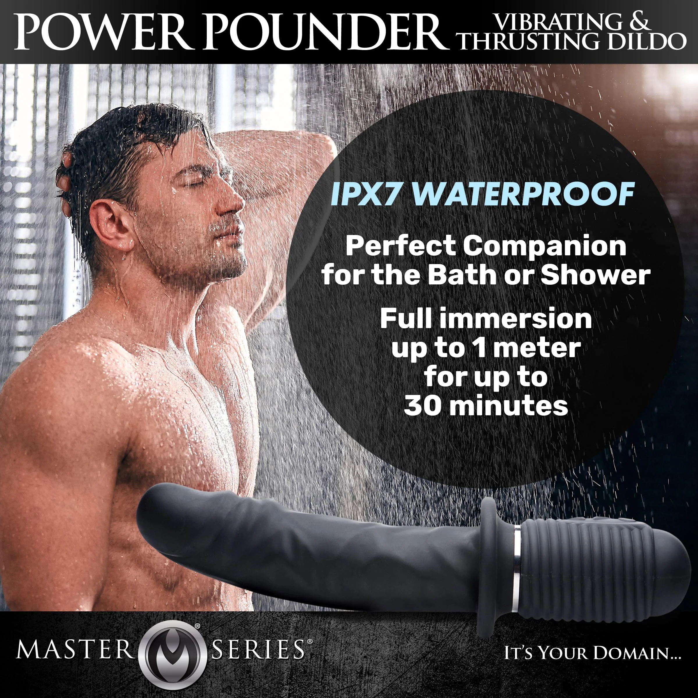 Power Pounder Vibrating and Thrusting Silicone Dildo - Black - Image 3