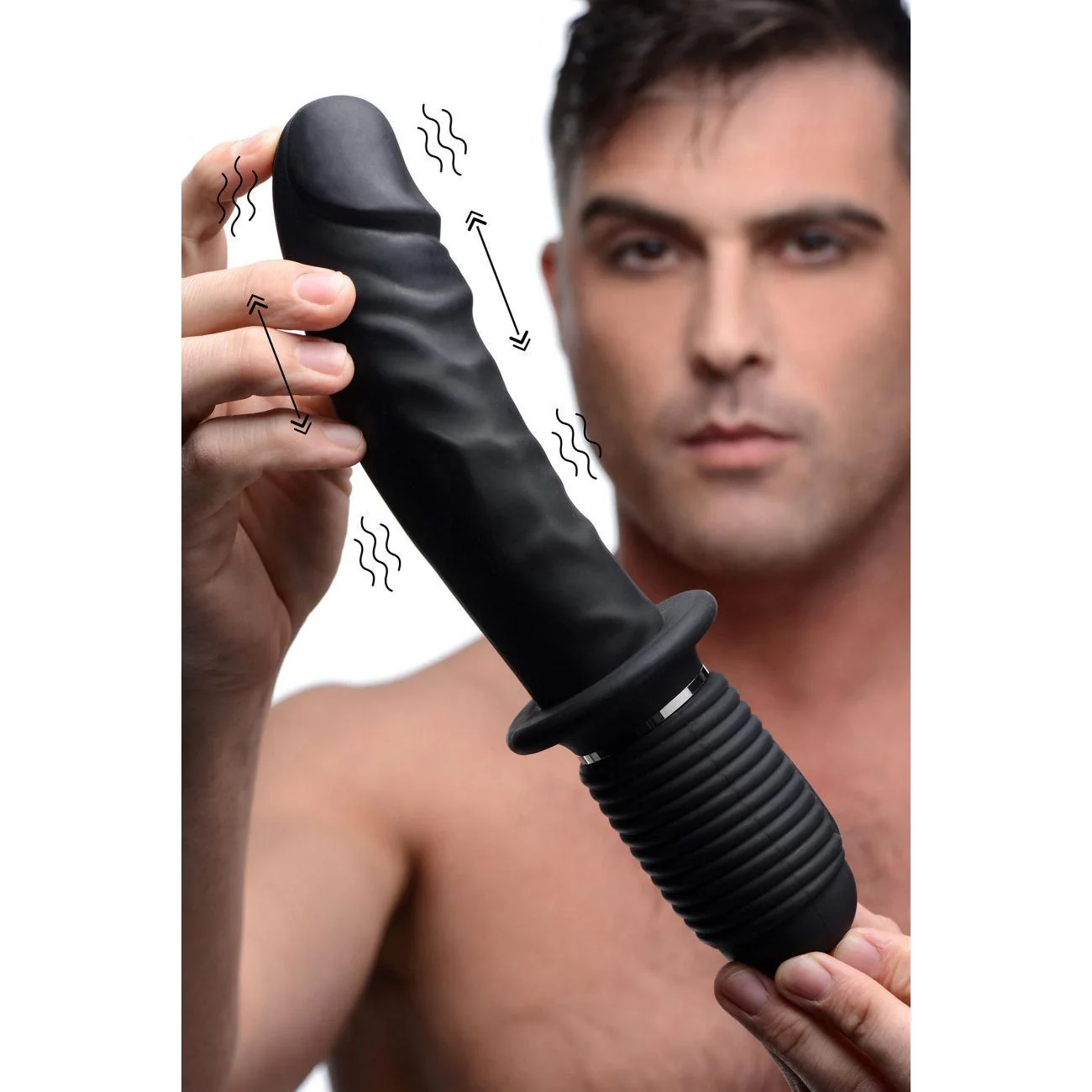 Power Pounder Vibrating and Thrusting Silicone Dildo - Black - Image 4