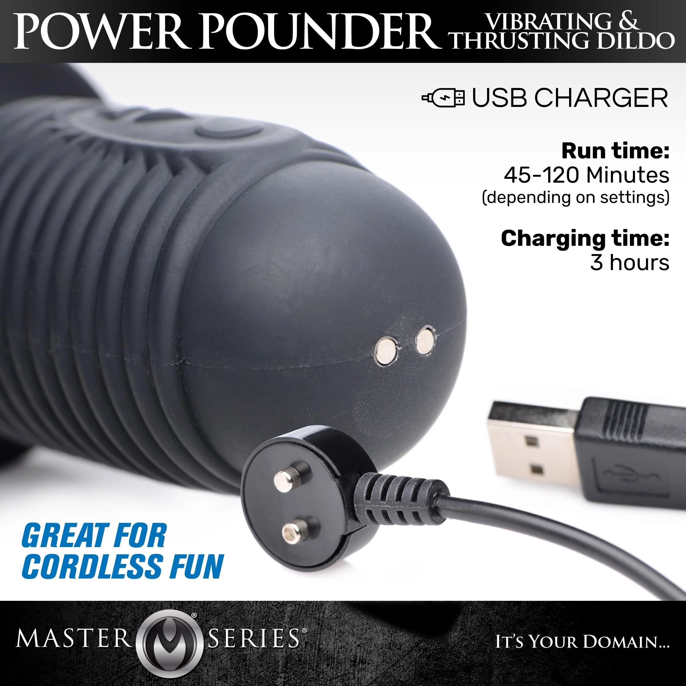 Power Pounder Vibrating and Thrusting Silicone Dildo - Black - Image 6