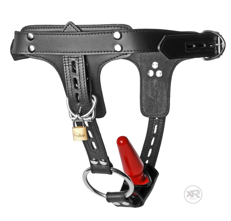 Premium Locking Leather Cock Ring and Anal Plug Harness - Image 4