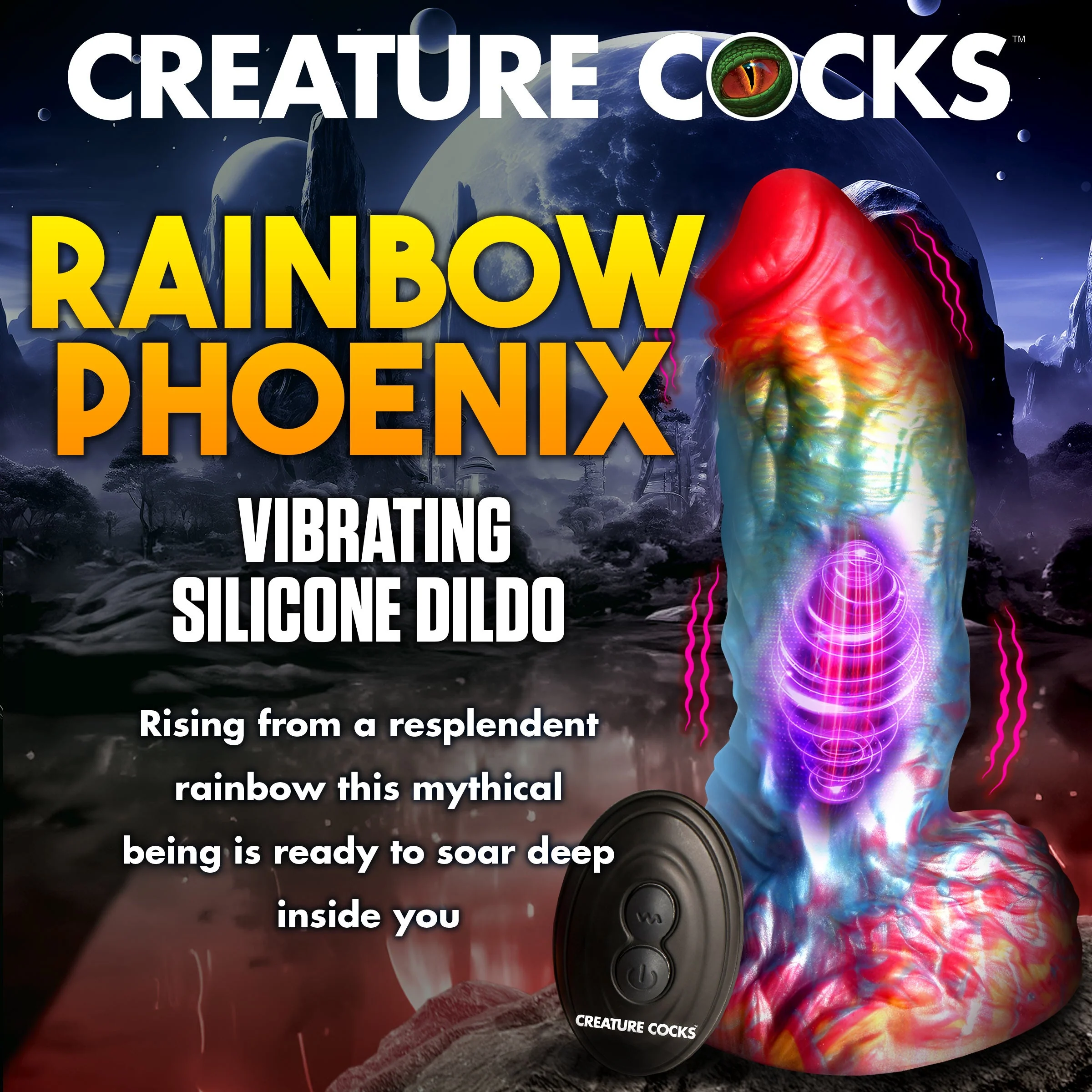 Rainbow Phoenix Vibrating Silicone Dildo with Remote - Image 2