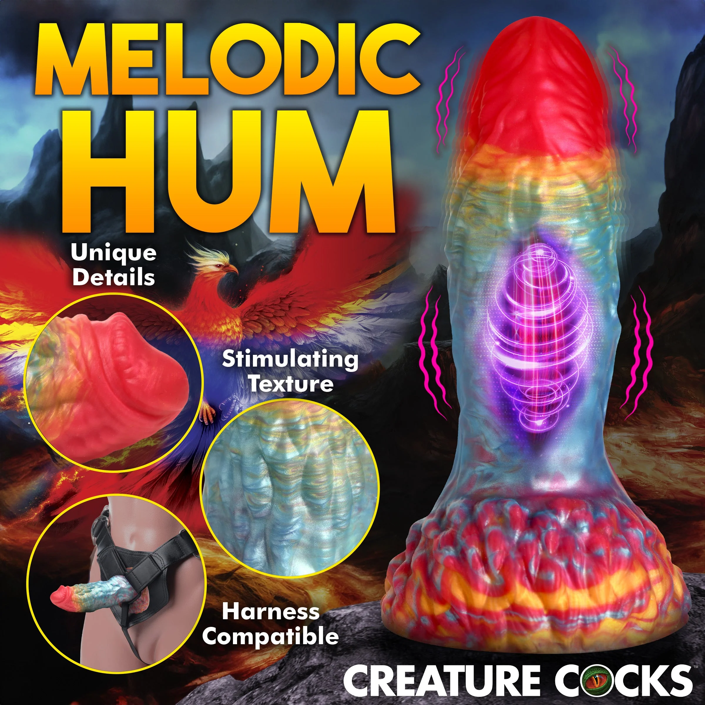 Rainbow Phoenix Vibrating Silicone Dildo with Remote - Image 6