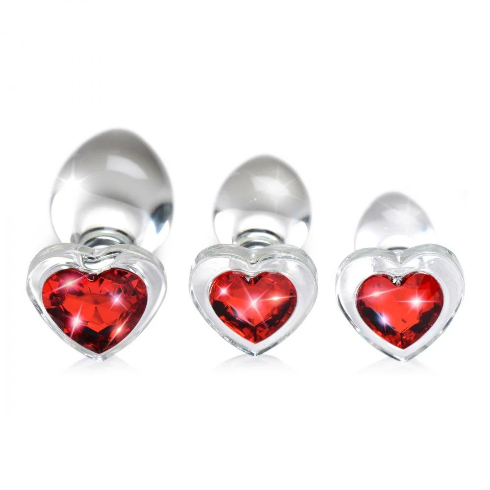 Red Heart Gem Glass Anal Plug Set - Image 2