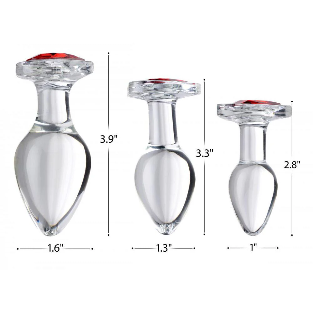 Red Heart Gem Glass Anal Plug Set - Image 3