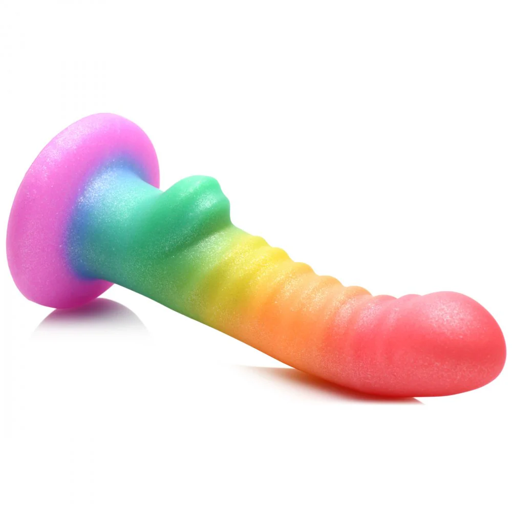 Ribbed Rainbow Silicone Dildo - Image 2
