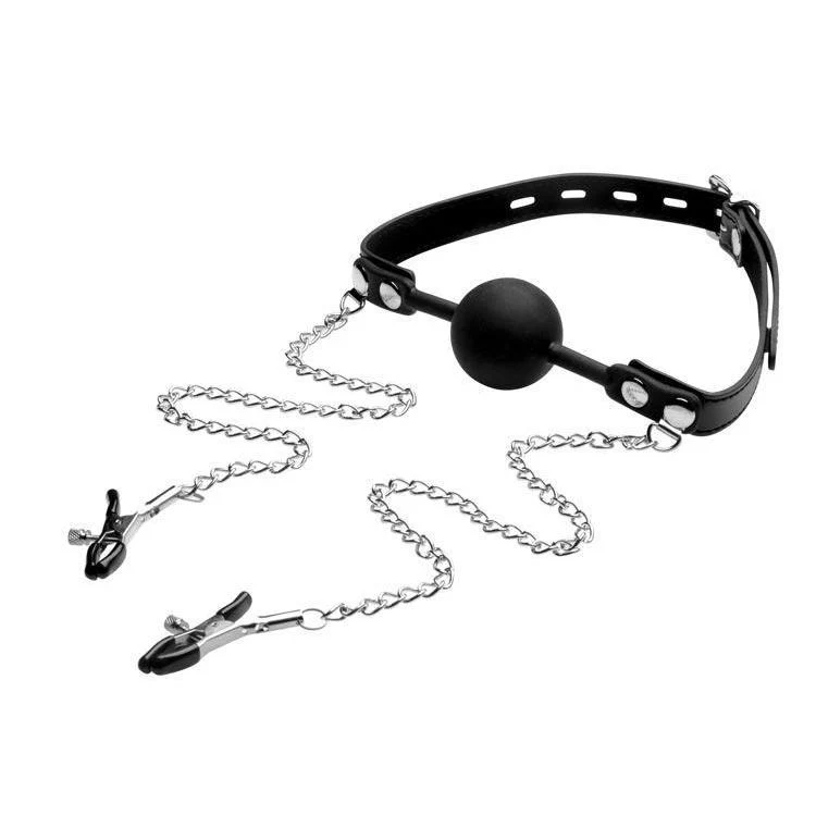 Silicone Ball Gag with Nipple Clamps - Image 4