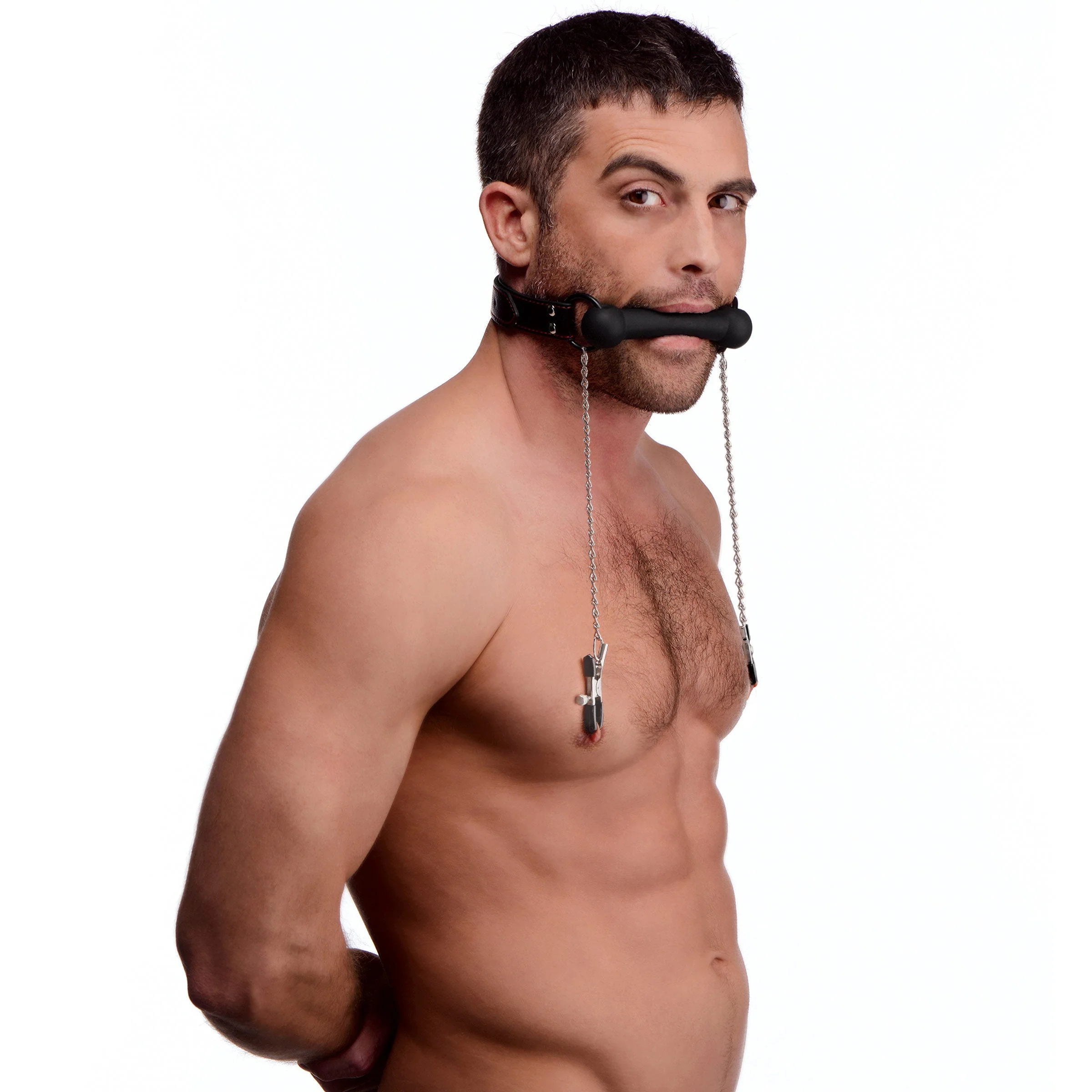 Silicone Bit Gag with Nipple Clamps - Image 2