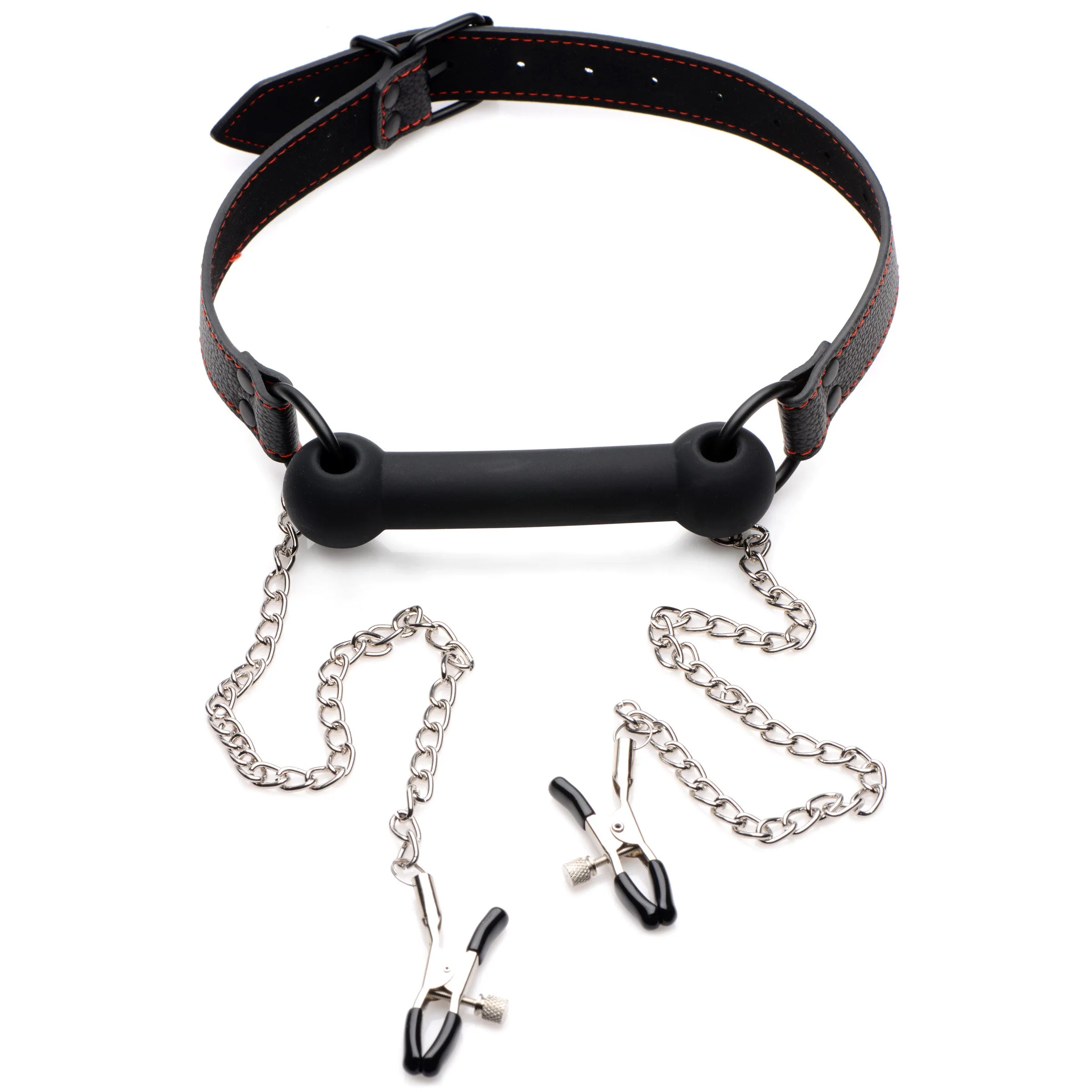Silicone Bit Gag with Nipple Clamps - Image 4