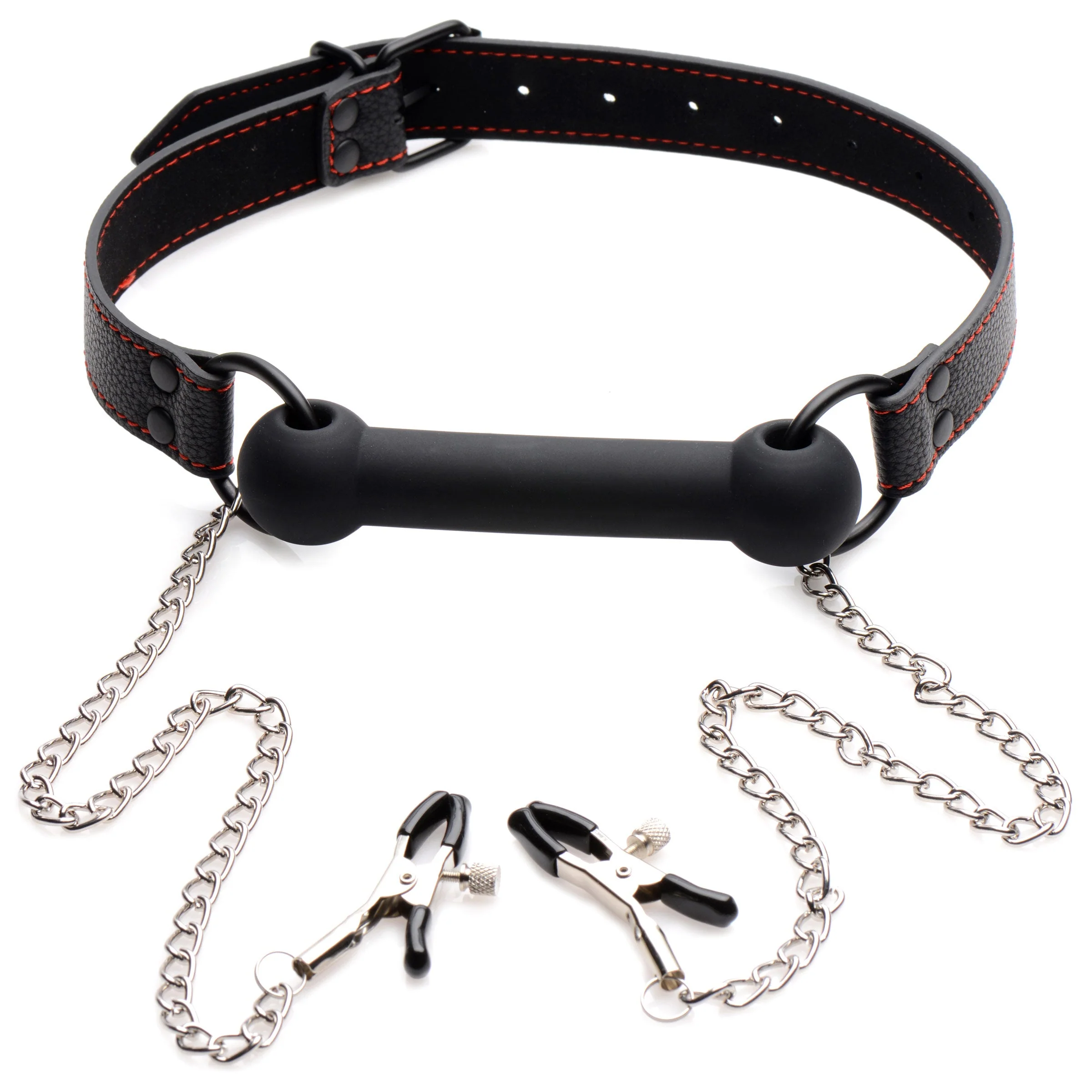 Silicone Bit Gag with Nipple Clamps - Image 5