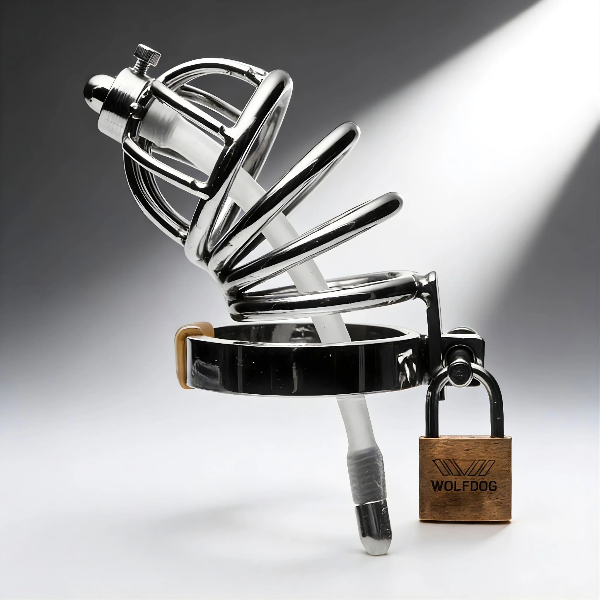Stainless Steel Chastity Cage with Urethral Insert - Image 4