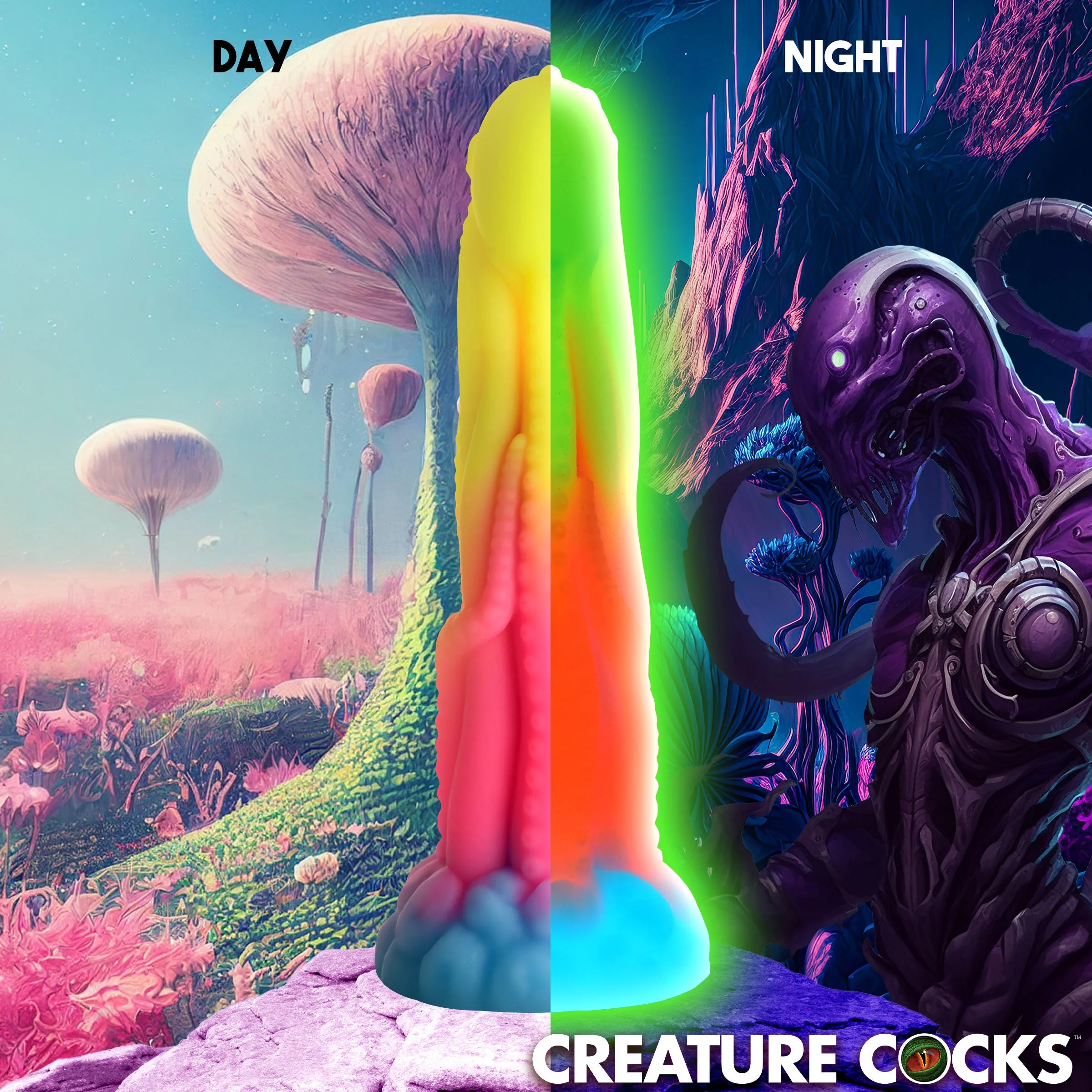 Tenta-Glow Glow-In-The-Dark Silicone Dildo - Image 5