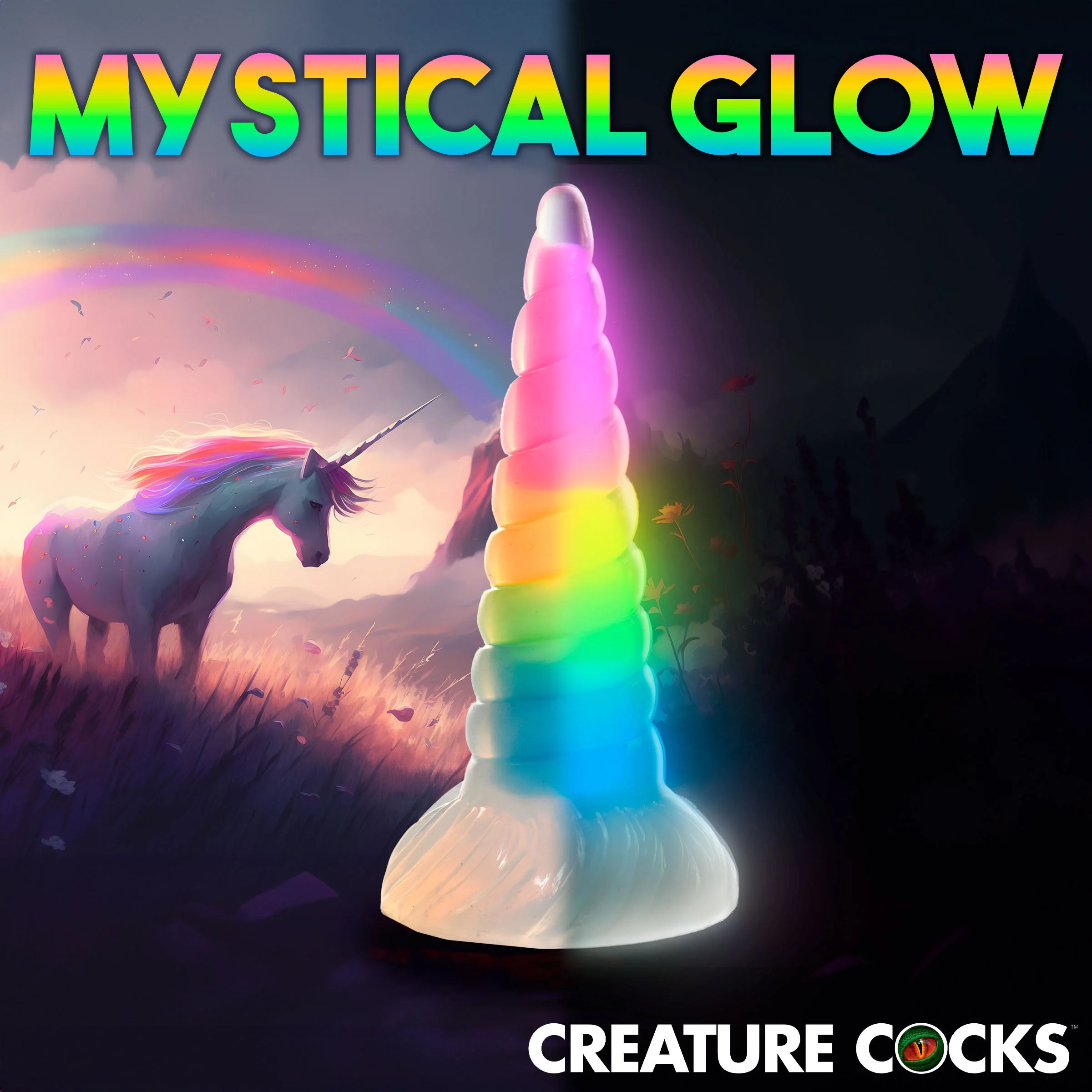 Uni-Glow Glow-In-The-Dark Rainbow Silicone Dildo - Image 5