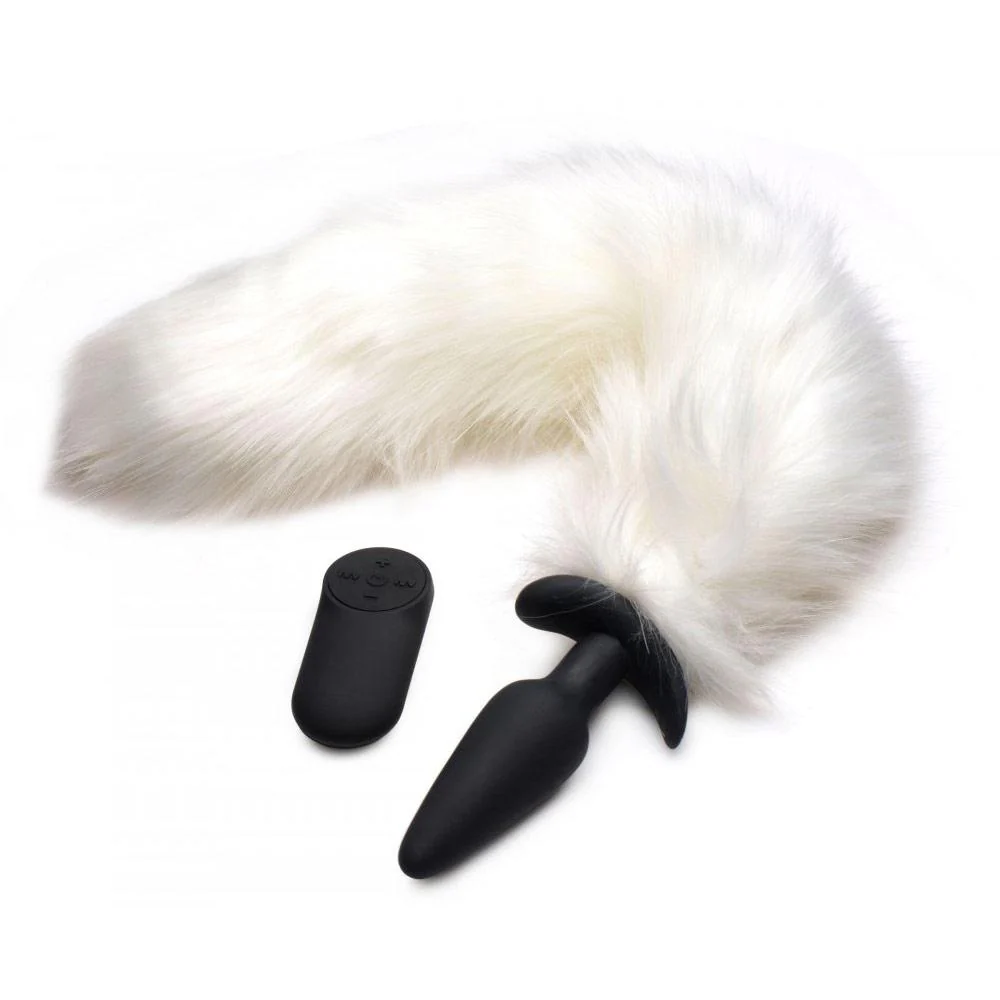 Vibrating White Fox Tail Slender Anal Plug - Image 2