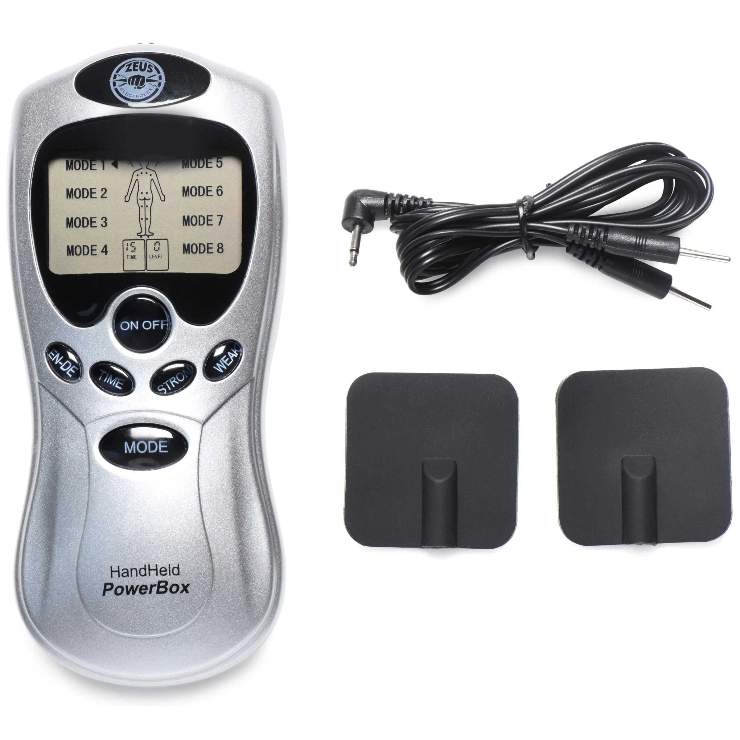 Zeus Electrosex Handheld Power Box with Black Silicone Pads - Image 6
